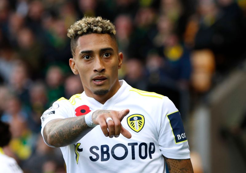 &copy; Reuters. Raphinha durante partida do Leeds contra o Norwich pelo Campeonato Inglês
31/10/2021 Action Images via Reuters/Paul Childs