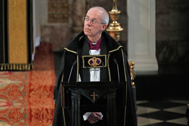 &copy; Reuters. FILE PHOTO: The Archbishop of Canterbury Justin Welby looks on during the funeral of Britain's Prince Philip, husband of Queen Elizabeth, who died at the age of 99, at St George's Chapel, in Windsor, Britain, April 17, 2021. Yui Mok/Pool via REUTERS/File 