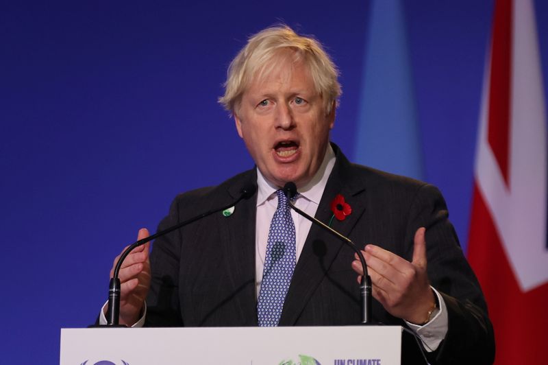 &copy; Reuters. Primeiro-ministro britânico, Boris Johnson, discursa durante a conferência climática COP26 em Glasgow
01/11/2021 Steve Reigate/Pool via REUTERS