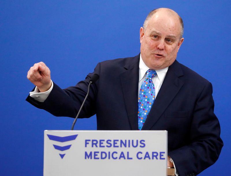 © Reuters. FILE PHOTO: Rice Powell, CEO of Fresenius Medical Care, addresses the media during the company's annual news conference at their head quarters in Bad Homburg Germany, February 20, 2019.  REUTERS/Kai Pfaffenbach