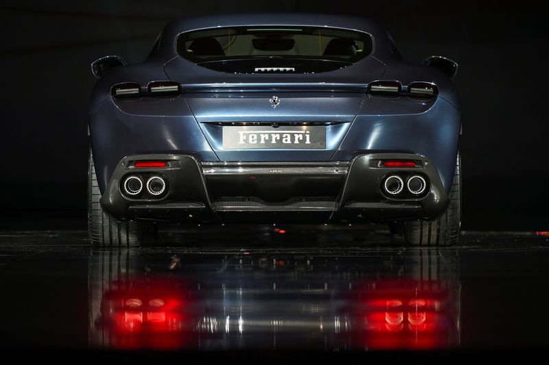 &copy; Reuters. FILE PHOTO: Ferrari Roma is unveiled during its first world presentation in Rome, Italy, November 14, 2019. REUTERS/Guglielmo Mangiapane/File Photo