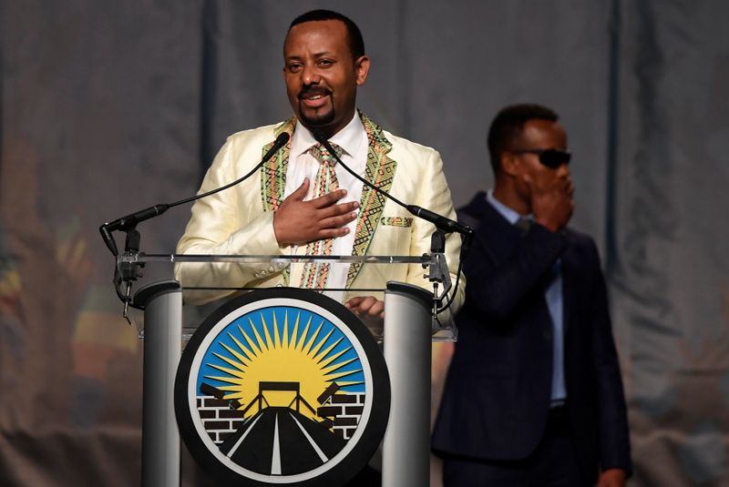 &copy; Reuters. رئيس وزراء إثيوبيا أبي أحمد أثناء إلقائه خطابا أمام جالية بلاده في واشنطن في صورة من أرشيف رويترز.