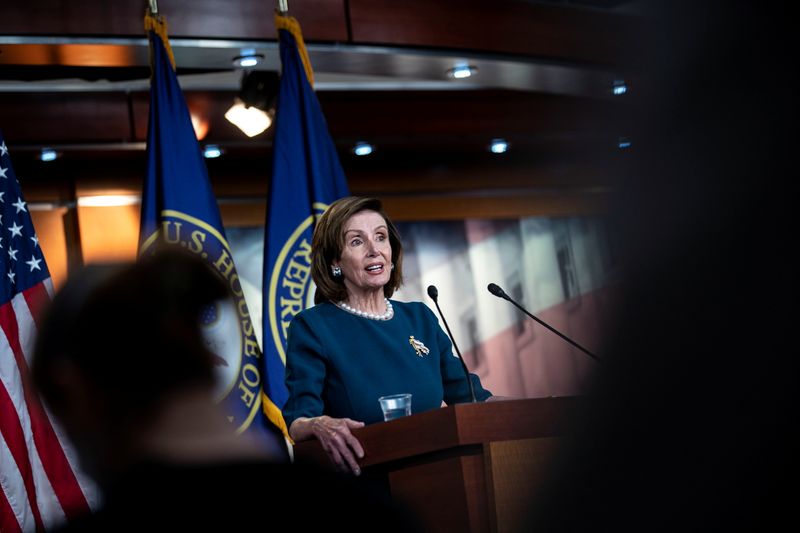 &copy; Reuters. FILE PHOTO: House Speaker Nancy Pelosi (D-CA) speaks during her weekly news conference on Capitol Hill in Washington, U.S., October 28, 2021. REUTERS/Al Drago/File Photo