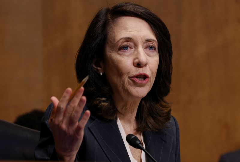 &copy; Reuters. FILE PHOTO: U.S. Senator Maria Cantwell (D-WA) speaks during a Senate Finance Committee hearing on the IRS budget request on Capitol Hill in Washington U.S., June 8, 2021. REUTERS/Evelyn Hockstein/Pool