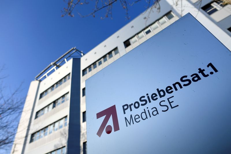 &copy; Reuters. FILE PHOTO: The logo of German media company ProSiebenSat.1 is seen in front of its headquarters in Unterfoehring, near Munich, Germany, November 5, 2020. REUTERS/Andreas Gebert