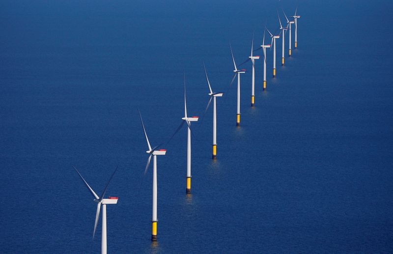 &copy; Reuters. FILE PHOTO: General view of the Walney Extension offshore wind farm operated by Orsted off the coast of Blackpool, Britain September 5, 2018. REUTERS/Phil Noble/File Photo