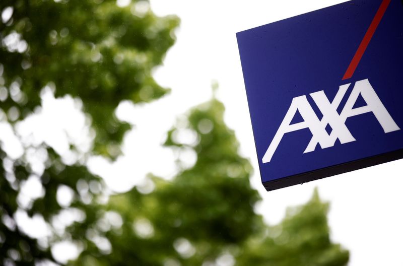 &copy; Reuters. FILE PHOTO: The logo of French Insurer Axa is seen outside a building in Les Sorinieres near Nantes, France, May 4, 2021. REUTERS/Stephane Mahe