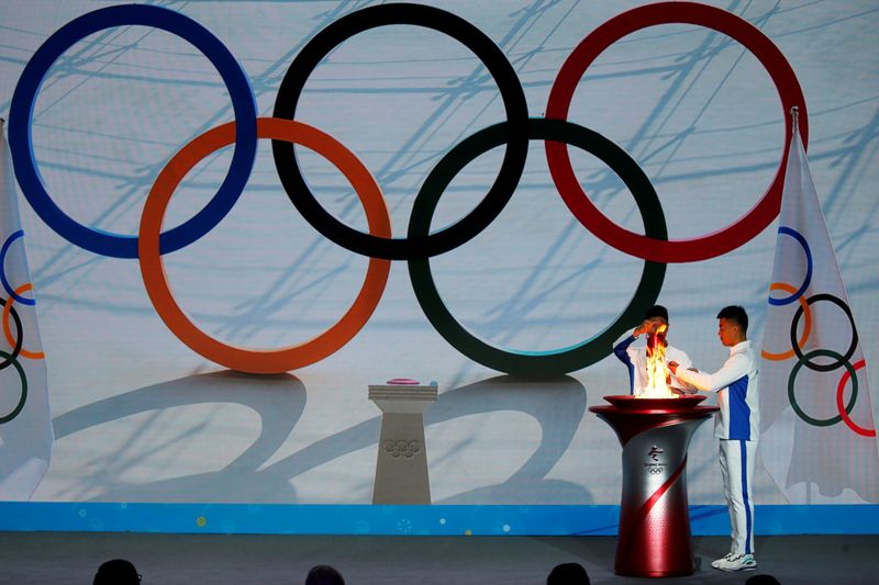 &copy; Reuters. IMAGEN DE ARCHIVO. Ceremonia de bienvenida para los Juegos Olímpicos de Invierno 2022, en Pekín, China, Octubre 20, 2021. REUTERS/Tingshu Wang