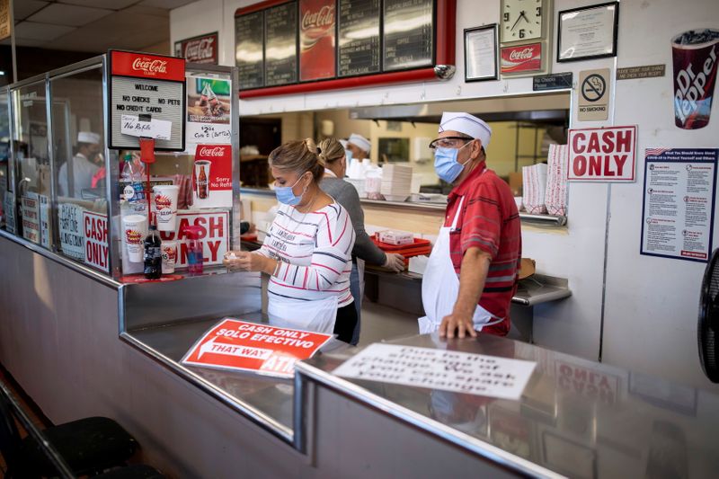 &copy; Reuters. FILE PHOTO: Restaurant workers are seen inside one of the city's most popular restaurants amid the coronavirus disease (COVID-19) outbreak, in El Paso, Texas, U.S. November 15, 2020. REUTERS/Ivan Pierre Aguirre/File Photo