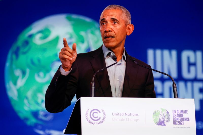 &copy; Reuters. Ex-presidente dos EUA, Barack Obama, discursa na COP26
08/11/2021
REUTERS/Phil Noble