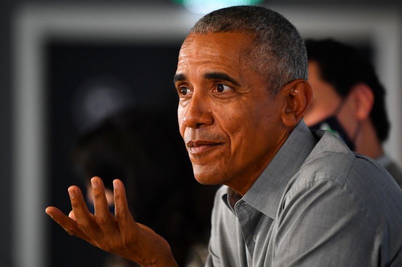 &copy; Reuters. バラク・オバマ元米大統領は８日、英グラスゴーで開催中の第２６回国連気候変動枠組み条約締約国会議（ＣＯＰ２６）で、島しょ国が直面している海面上昇のリスクに対処するように呼び