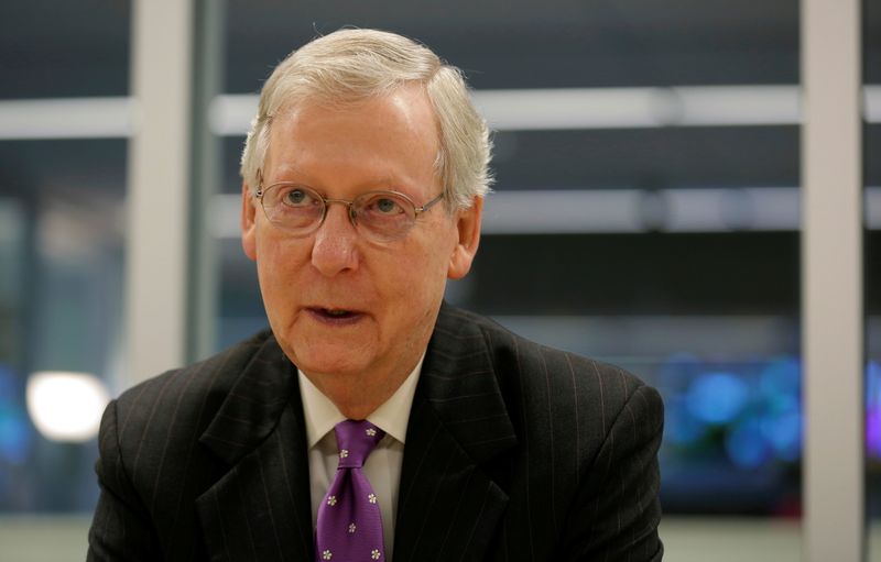 &copy; Reuters. FILE PHOTO: Senate Majority Leader Mitch McConnell (R-KY) speaks to Reuters during an interview in Washington, U.S., May 24, 2017.   REUTERS/Joshua Roberts/File Photo