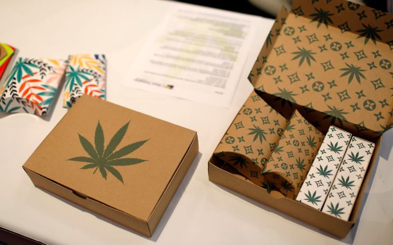 &copy; Reuters. FILE PHOTO: Cannabis product boxes are displayed at The Cannabis World Congress & Business Exposition (CWCBExpo) trade show in New York City, New York, U.S., May 30, 2019. REUTERS/Mike Segar/File Photo