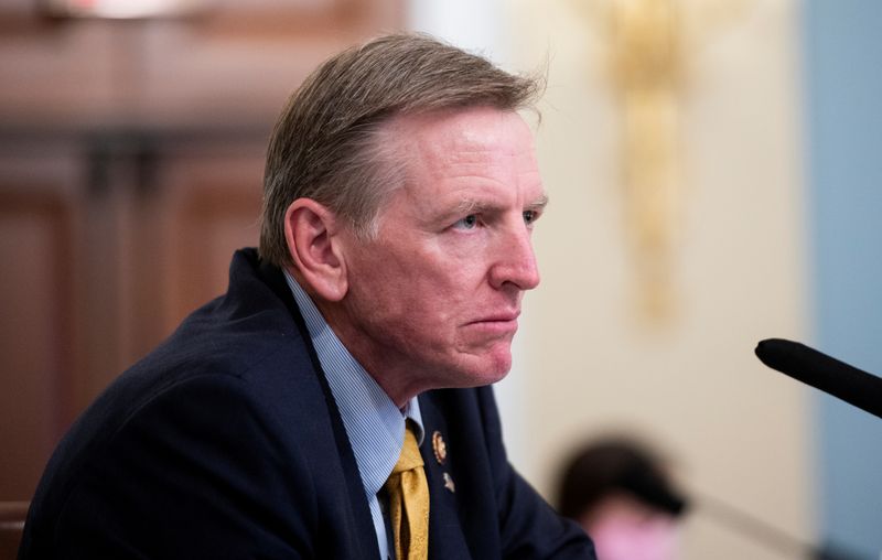 &copy; Reuters. FILE PHOTO: Rep. Paul Gosar (R-AZ) questions United States Park Police acting Chief Gregory T. Monahan, during a U.S. House Natural Resources Committee hearing on "The U.S. Park Police Attack on Peaceful Protesters at Lafayette Square", on Capitol Hill in