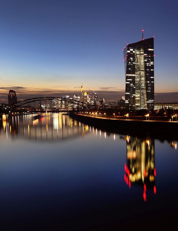 &copy; Reuters. FILE PHOTO: The headquarter of the European Central Bank (ECB) is seen during sunset ahead of the ECB?s governing council meeting later this week in Frankfurt, Germany, October 25, 2021.  REUTERS/Kai Pfaffenbach