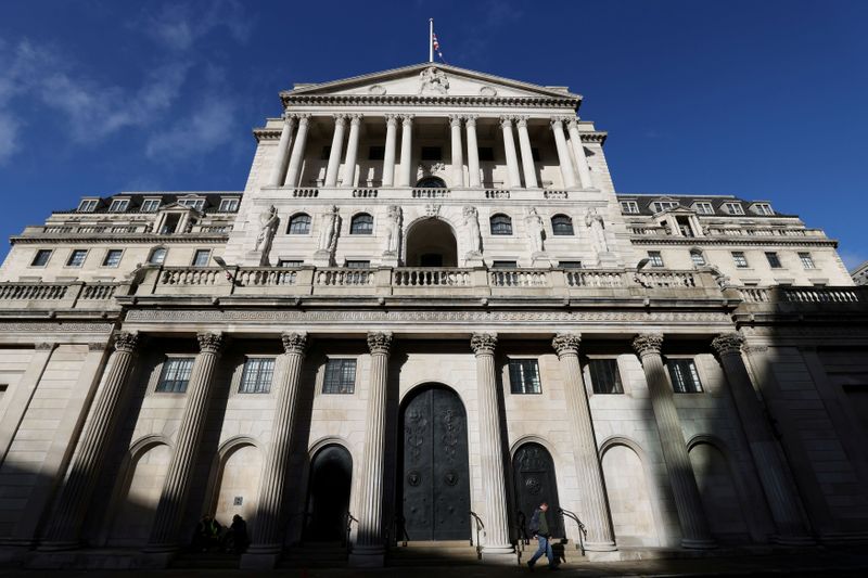 &copy; Reuters. FILE PHOTO: A person walks past the Bank of England, in London, Britain October 31, 2021. REUTERS/Tom Nicholson/File Photo