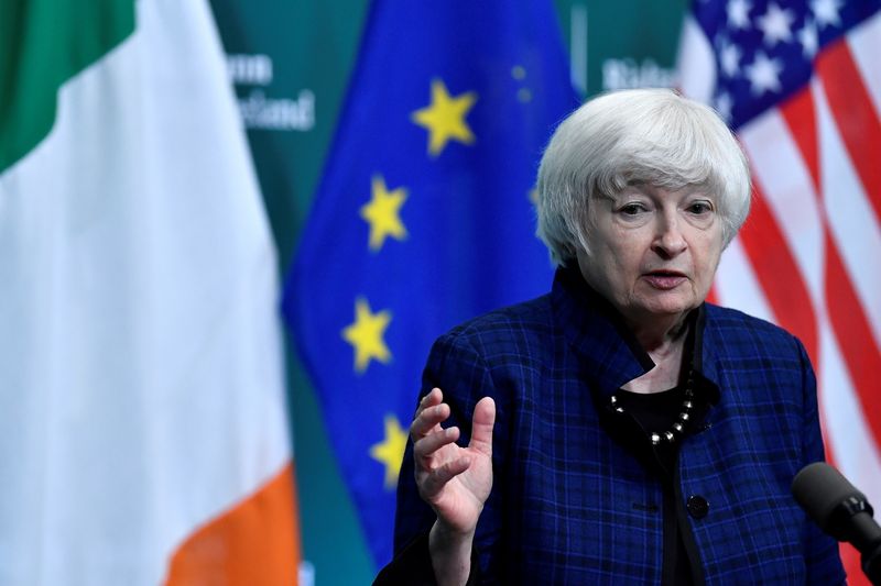 &copy; Reuters. FILE PHOTO: U.S. Treasury Secretary Janet Yellen speaks during a news conference with Irish Finance Minister Paschal Donohoe at Government buildings in Dublin, Ireland, November 1, 2021. REUTERS/Clodagh Kilcoyne