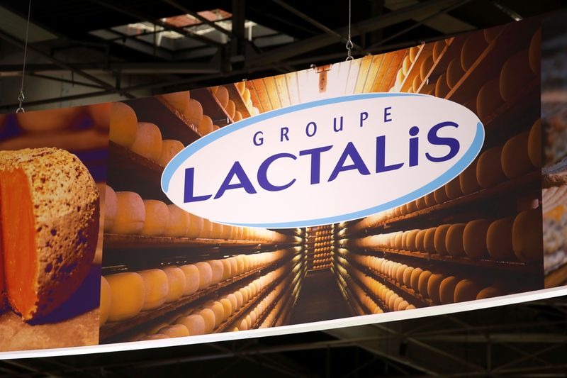 &copy; Reuters. FILE PHOTO: The logo of Lactalis Group is seen on the eve of the opening of the 2020 Paris International Agricultural Show in Paris, France, February 21, 2020.   REUTERS/Charles Platiau