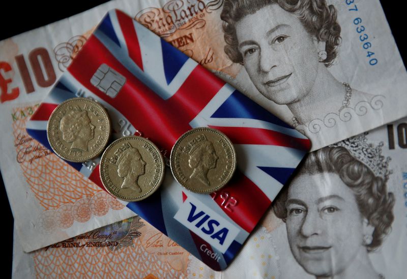 &copy; Reuters. FILE PHOTO: A Union Jack themed Visa credit card is seen amongst British currency in this photo illustration taken in Manchester, Britain March 13, 2017. REUTERS/Phil Noble/Illustration