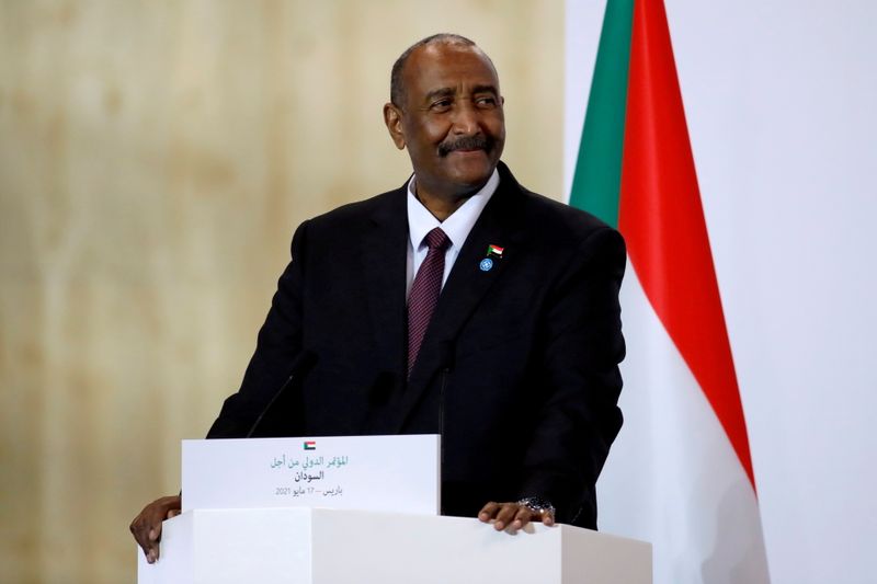&copy; Reuters. FILE PHOTO: General Abdel Fattah al-Burhan attends a news conference during the International Conference in support of Sudan at the Temporary Grand Palais in Paris, France, May 17, 2021. REUTERS/Sarah Meyssonnier/Pool/File Photo