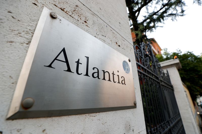 &copy; Reuters. FILE PHOTO: The logo of Italian infrastructure group Atlantia is seen outside its headquarters in Rome, Italy, October 5, 2020. REUTERS/Guglielmo Mangiapane/File Photo