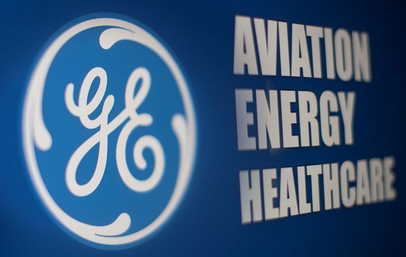 &copy; Reuters. FILE PHOTO: General Electric logo is seen through magnifier in front of displayed Aviation, Energy, Healthcare words in this illustration taken, November 9, 2021. REUTERS/Dado Ruvic/Illustration