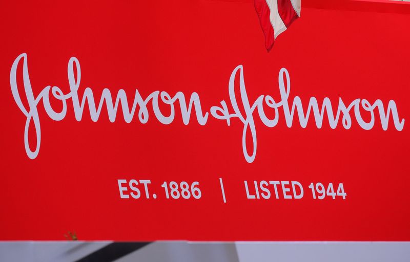 &copy; Reuters. FILE PHOTO: The company logo for Johnson & Johnson is displayed to celebrate the 75th anniversary of the company's listing at the New York Stock Exchange (NYSE) in New York, U.S., September 17, 2019. REUTERS/Brendan McDermid