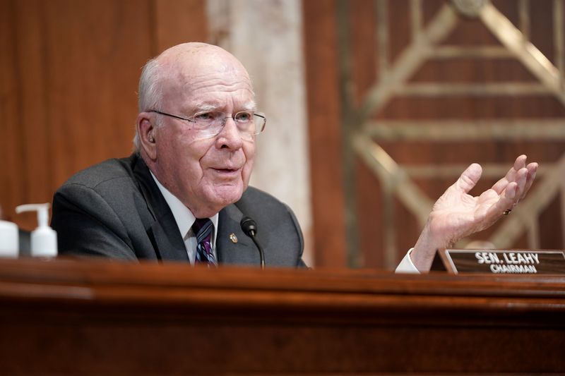&copy; Reuters. FILE PHOTO: Senator Patrick Leahy (D-VT) questions Treasury Secretary Janet Yellen during the Senate Appropriations Subcommittee hearing to examine the FY22 budget request for the Treasury Department on Capitol Hill in Washington, DC, U.S., June 23, 2021.