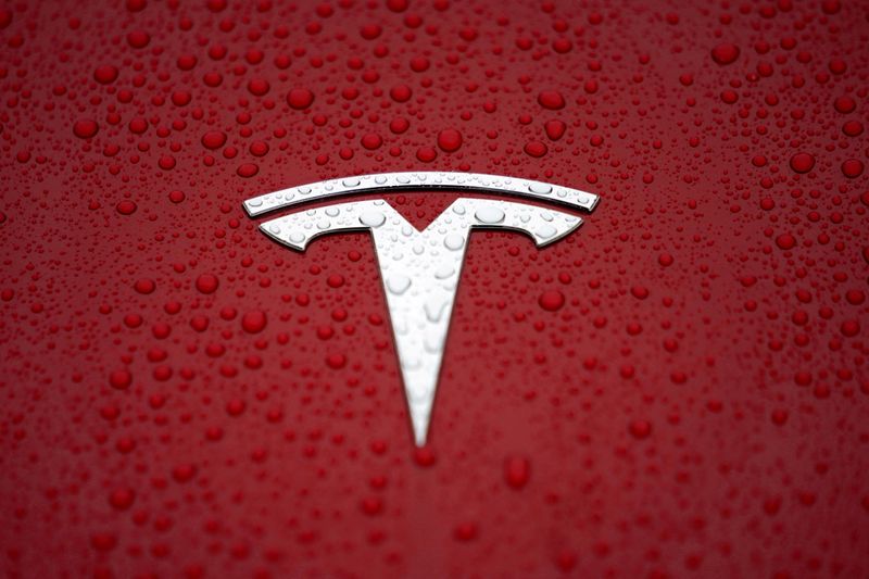 © Reuters. FILE PHOTO: A Tesla logo is seen at the Tesla Shanghai Gigafactory in Shanghai, China January 7, 2019. REUTERS/Aly Song/File Photo