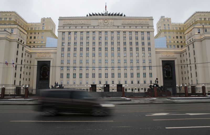 &copy; Reuters. A car drives past a building of the Ministry of Defence of Russia in Moscow, Russia November 24, 2015. Turkish fighter jets shot down a Russian warplane near the Syrian border on Tuesday after repeated warnings over air space violations, but Moscow said i