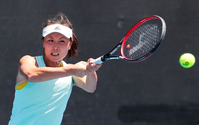 &copy; Reuters. FILE PHOTO: China's Shuai Peng practices at the Australian Open at Melbourne Park, Melbourne, Australia, January 13, 2019. REUTERS/Adnan Abidi/File Photo