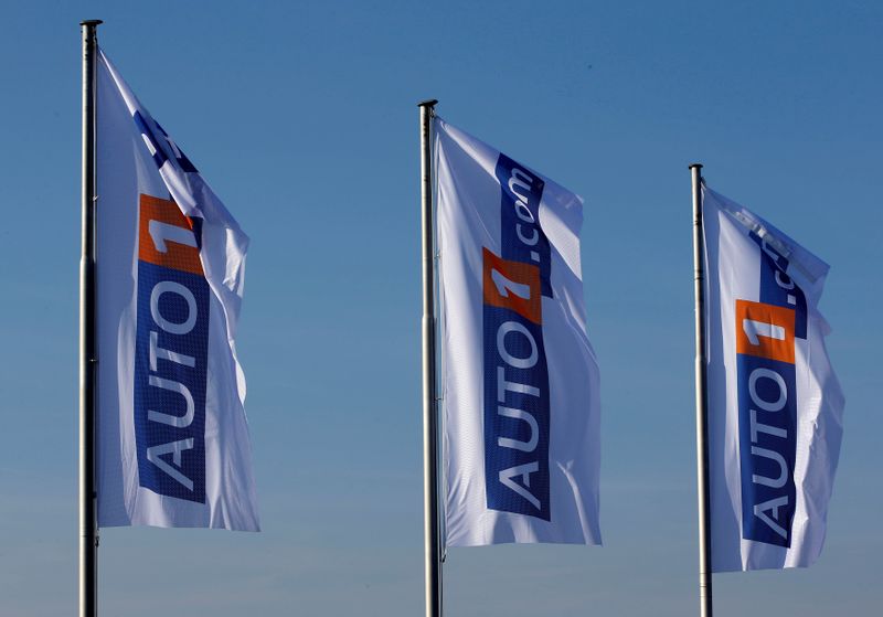 &copy; Reuters. FILE PHOTO: Flags bearing the AUTO1 logo pictured at the company grounds in Zoerbig, Germany, January 28, 2017. REUTERS/Fabrizio Bensch/File Photo
