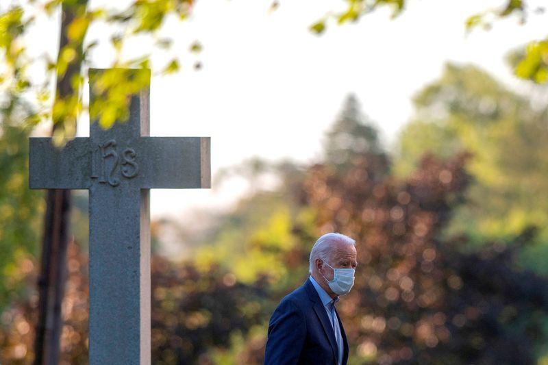 &copy; Reuters. Presidente dos EUA, Joe Biden, chega a igreja em Greenville, no Estado norte-americano de Delaware
20/09/2020 REUTERS/Mark Makela