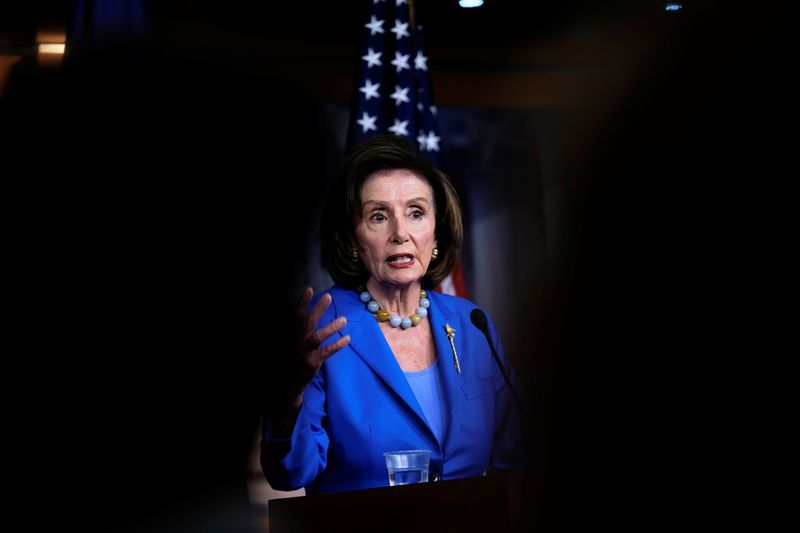 &copy; Reuters. FILE PHOTO: U.S. House Speaker Nancy Pelosi (D-CA) holds her weekly news conference at the U.S. Capitol in Washington, U.S., October 12, 2021. REUTERS/James Lawler Duggan