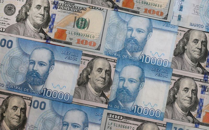 &copy; Reuters. IMAGEN DE ARCHIVO. Billetes de 100 dólares y de 10.000 pesos chilenos se ven en esta ilustración tomada el 1 de agosto de 2016. REUTERS/Rodrigo Garrido/Ilustración