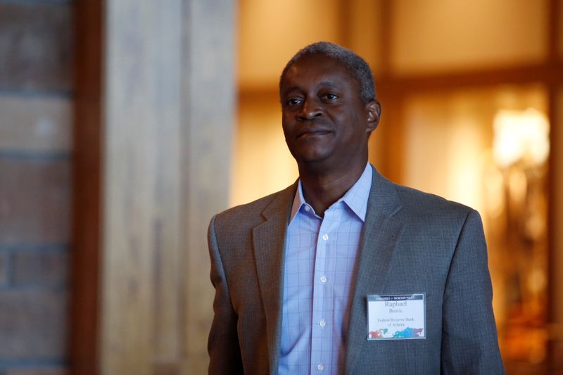 &copy; Reuters. FILE PHOTO: Raphael Bostic, President of the Federal Reserve Bank of Atlanta walks into the three-day "Challenges for Monetary Policy" conference in Jackson Hole, Wyoming, U.S., August 23, 2019.  REUTERS/Jonathan Crosby