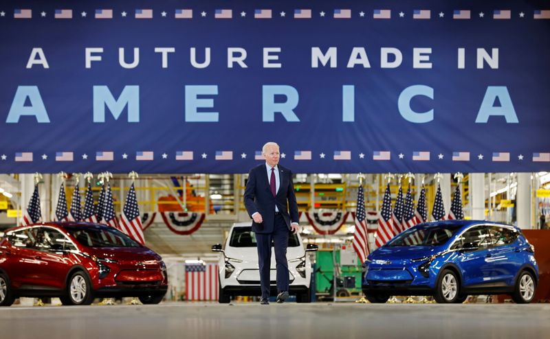 &copy; Reuters. U.S. President Joe Biden walks to deliver remarks after touring the General Motors 'Factory ZERO' electric vehicle assembly plant in Detroit, Michigan, U.S. November 17, 2021. REUTERS/Jonathan Ernst