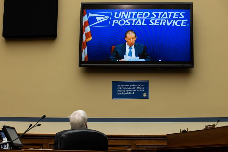 &copy; Reuters. FILE PHOTO: Chairman of the United States Postal Service Board of Governors Ron Bloom speaks via video conference during a House Oversight and Reform Committee hearing on "Legislative Proposals to Put the US Postal Service on Sustainable Financial Footing