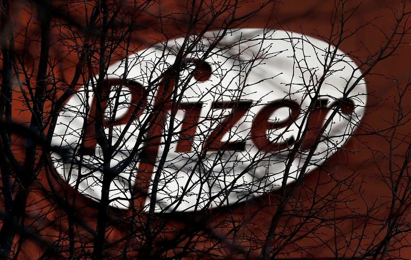 &copy; Reuters. FILE PHOTO: A company logo is seen through branches at a Pfizer office in Dublin, Ireland November 24, 2015.  REUTERS/Cathal McNaughton