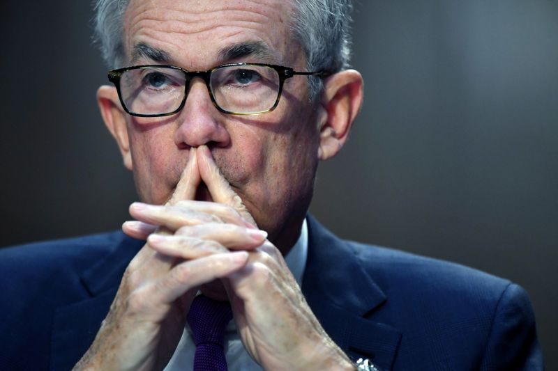 &copy; Reuters. FILE PHOTO: Federal Reserve Chairman Jerome Powell testifies during a Senate Banking, Housing and Urban Affairs Committee hearing on the CARES Act, at the Hart Senate Office Building in Washington, DC, U.S., September 28, 2021. Kevin Dietsch/Pool via REUT