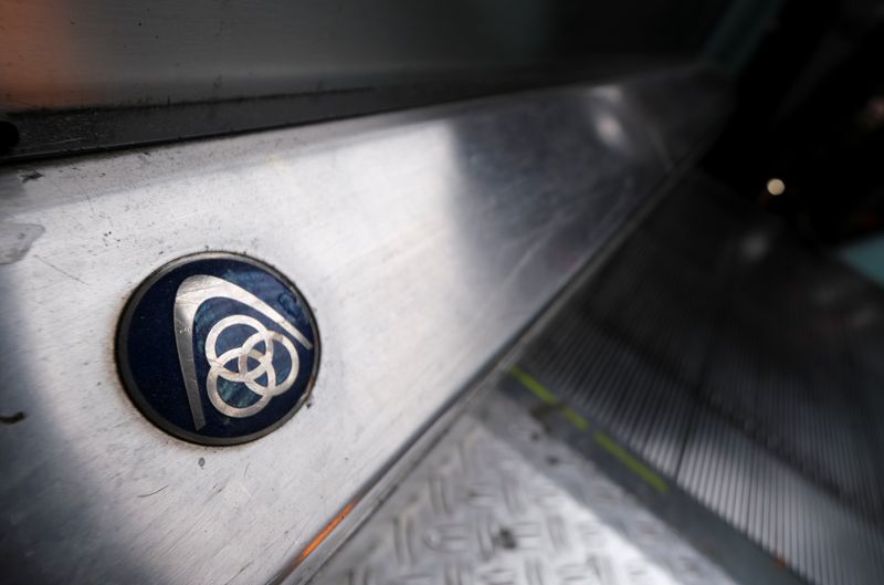 &copy; Reuters. FILE PHOTO: The logo of German steelmaker ThyssenKrupp AG is seen on an escalator at Frankfurt's main railways station in Frankfurt, Germany, January 23, 2020. REUTERS/Wolfgang Rattay