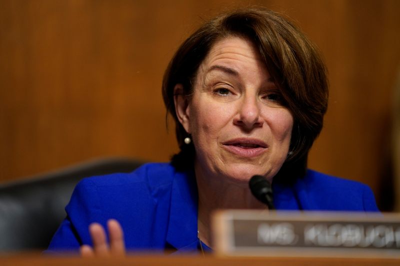 © Reuters. FILE PHOTO: U.S. Senator Amy Klobuchar (D-MN), chair of the Senate Judiciary Subcommittee on Competition Policy, Antitrust, and Consumer Rights, speaks during a hearing on 