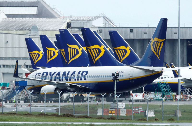 &copy; Reuters. FILE PHOTO: Ryanair planes at Dublin Airport after the outbreak of the coronavirus disease (COVID-19), Dublin, Ireland, May 1, 2020. REUTERS/Jason Cairnduff