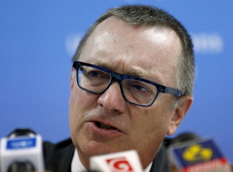 &copy; Reuters. FILE PHOTO: U.N. Under-Secretary for Political Affairs Jeffrey Feltman speaks during a news conference in Colombo March 3, 2015.  REUTERS/Dinuka Liyanawatte