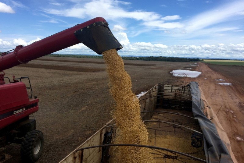 &copy; Reuters. IMAGEN DE ARCHIVO. Una máquina carga soja en el estado de Tocantins, en Brasil. Marzo 24 de 2018. REUTERS/Roberto Samora
