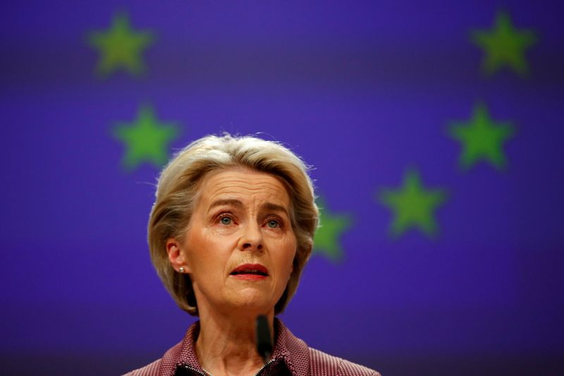 &copy; Reuters. Presidente da Comissão Europeia, Ursula von der Leyen, durante entrevista coletiva em Bruxelas
28/10/2021 REUTERS/Johanna Geron