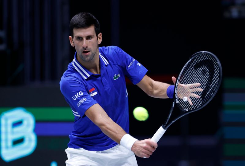 &copy; Reuters. Novak Djokovic em partida da Copa Davis
26/11/2021
REUTERS/Leonhard Foeger