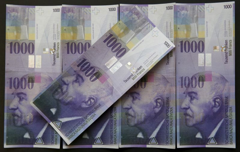 &copy; Reuters. FOTO DE ARCHIVO-Ilustración de billetes suizos de 1000 francos