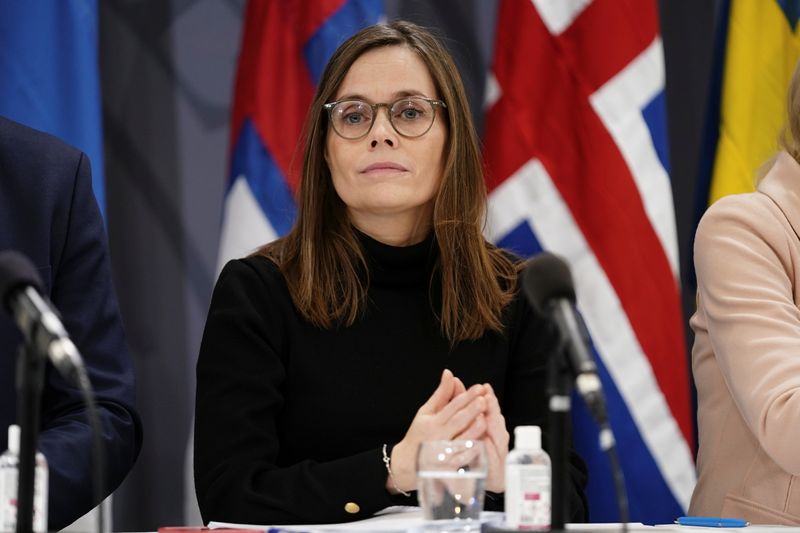 &copy; Reuters. FILE PHOTO: Iceland's Prime Minister Katrin Jakobsdottir attends a press conference in the Prime Ministers Office in Copenhagen during the Nordic Council Session 2021 in Copenhagen, Denmark November 3, 2021. Mads Claus Rasmussen/Ritzau Scanpix/via REUTERS