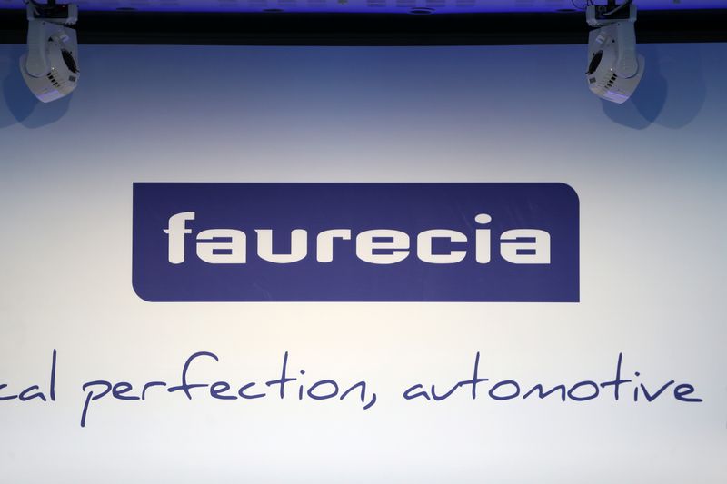 &copy; Reuters. French car parts supplier Faurecia's logo is seen during the company's investor day in Paris, France, April 19, 2016.  REUTERS/Charles Platiau/File Photo